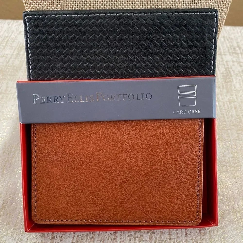 Perry Ellis Men's Portfolio Card Case/ID/Wallet w/Box. Light Brown (Cognac). NWT
